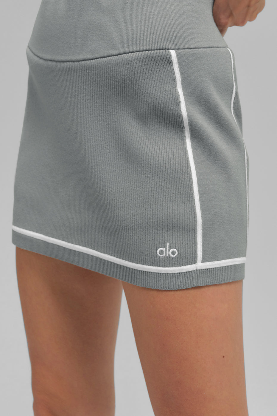 Ribbed Sweater Knit Highline Mini Skirt - Lunar Grey/White - Image 4