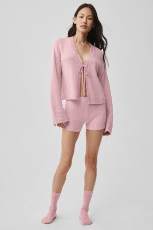 Wool Cashmere Ribbed Noble Short - Vintage Pink