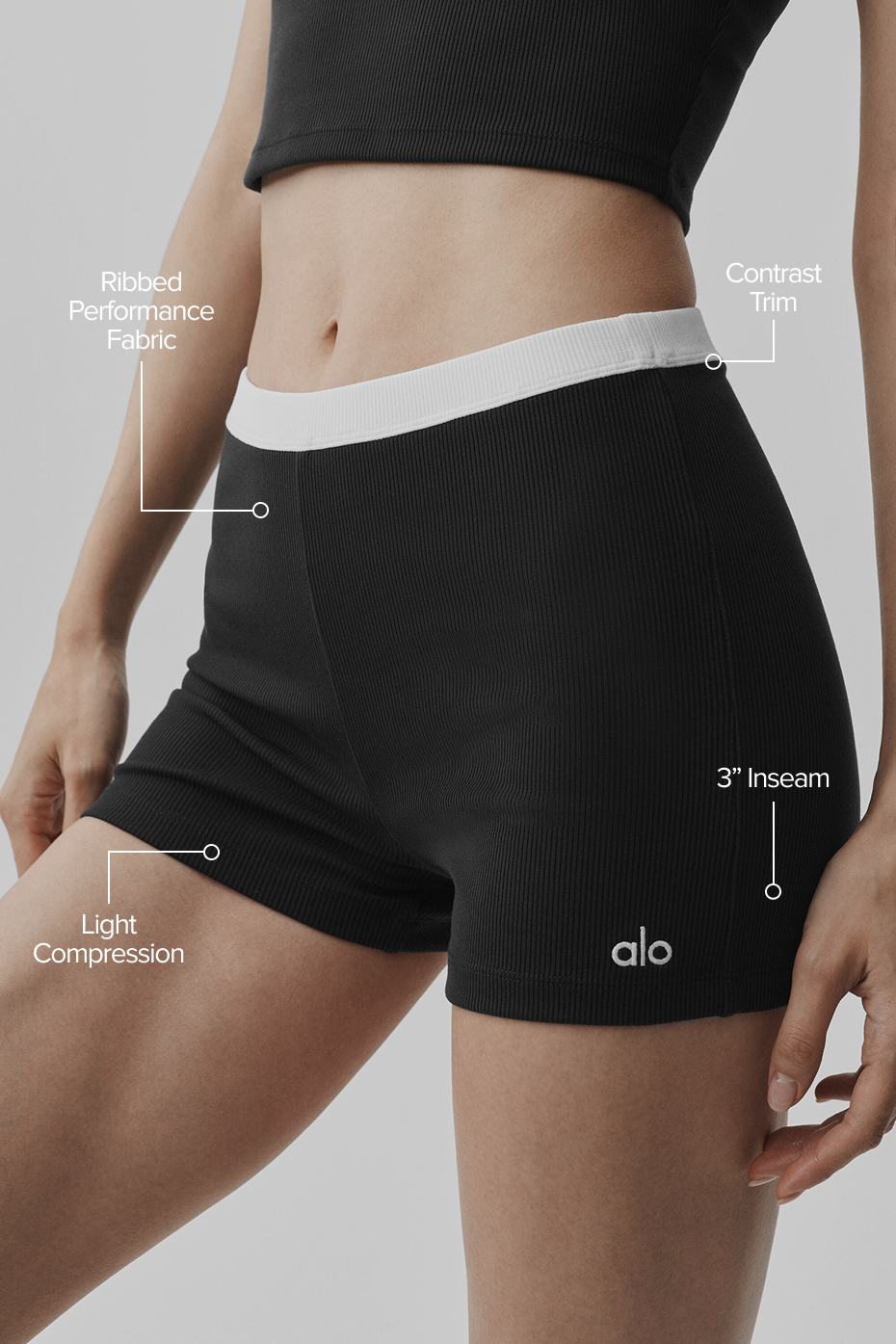 Goddess Ribbed High-Waist First Pick Short - Black/White - Image 2