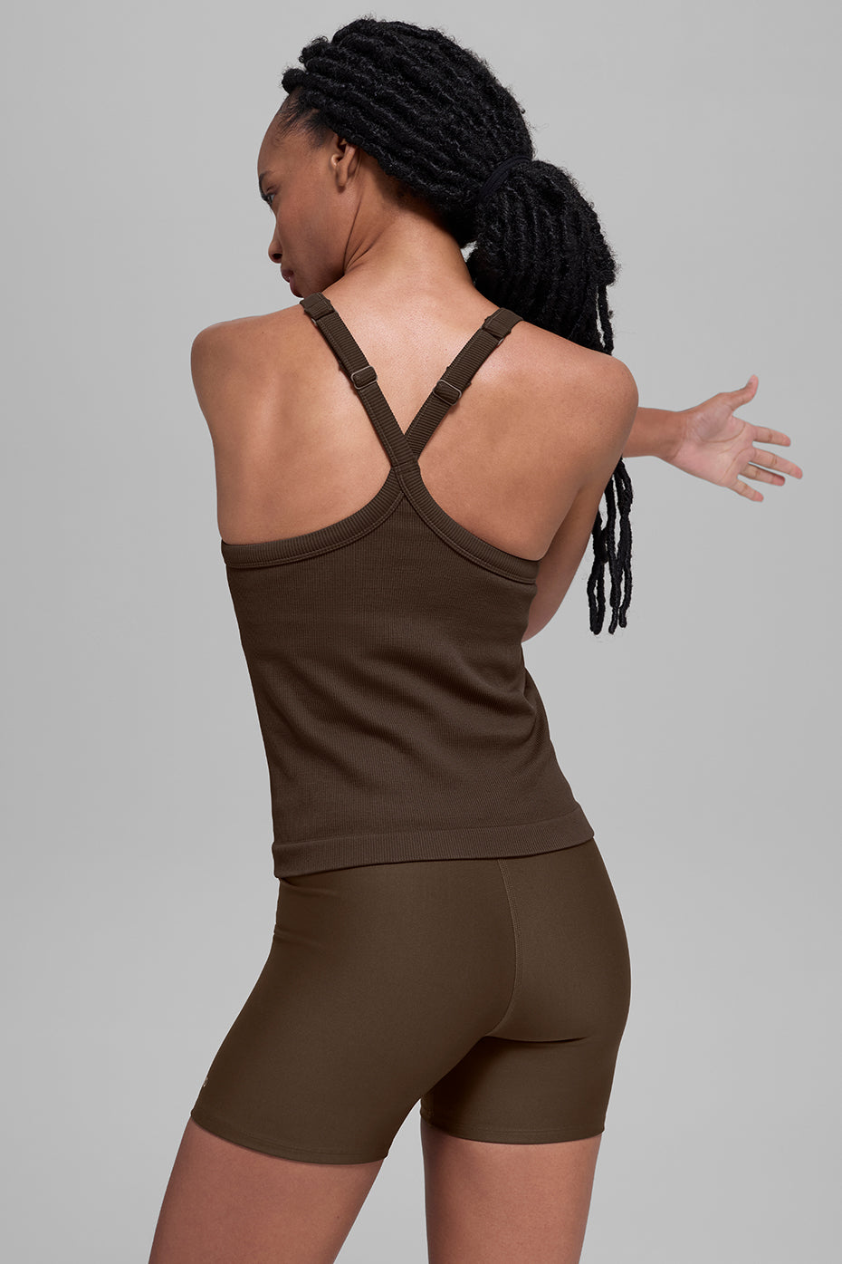 Seamless Ribbed Favorite Full Length Bra Tank - Espresso - Image 3
