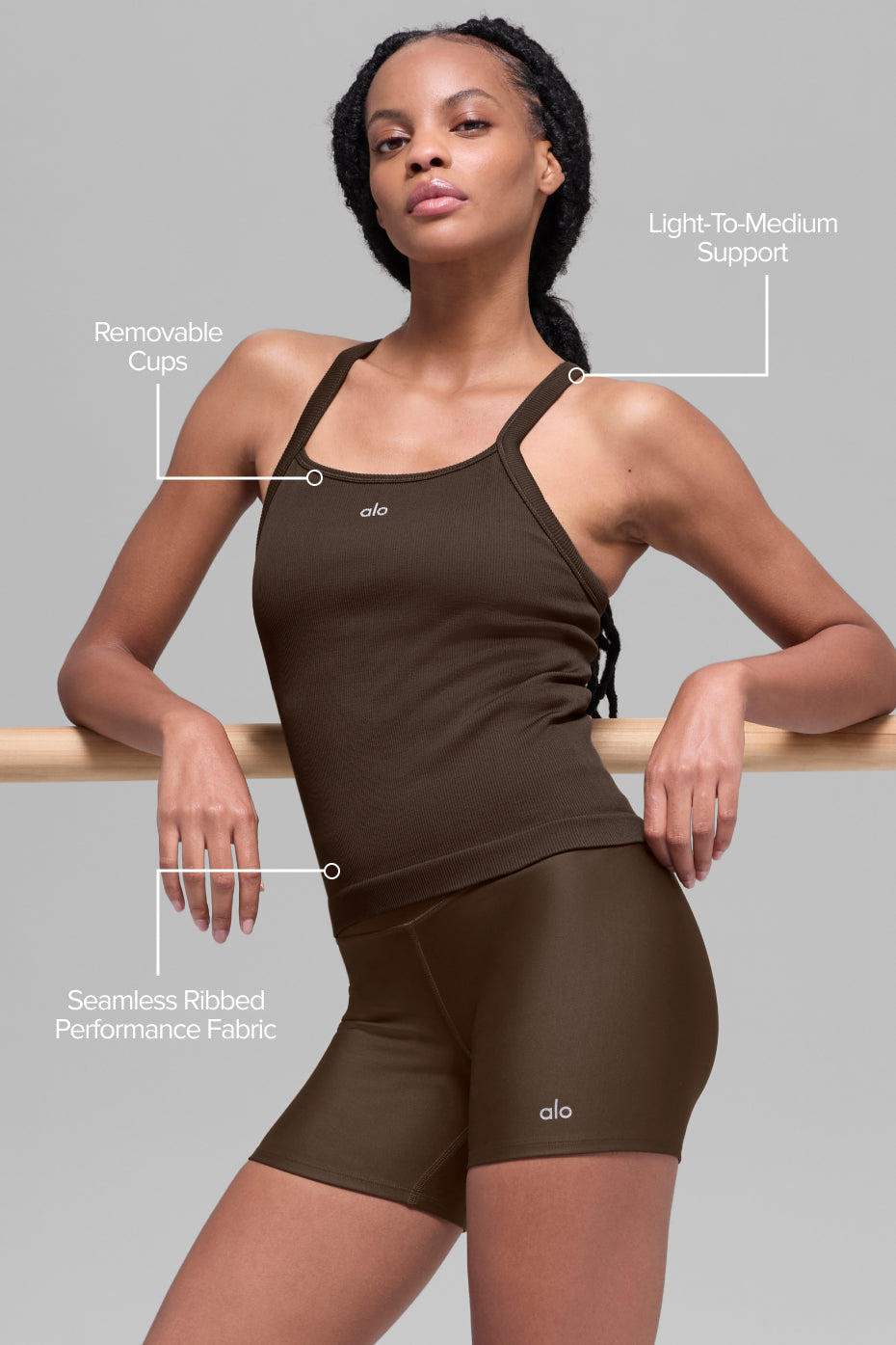 Seamless Ribbed Favorite Full Length Bra Tank - Espresso - Image 2
