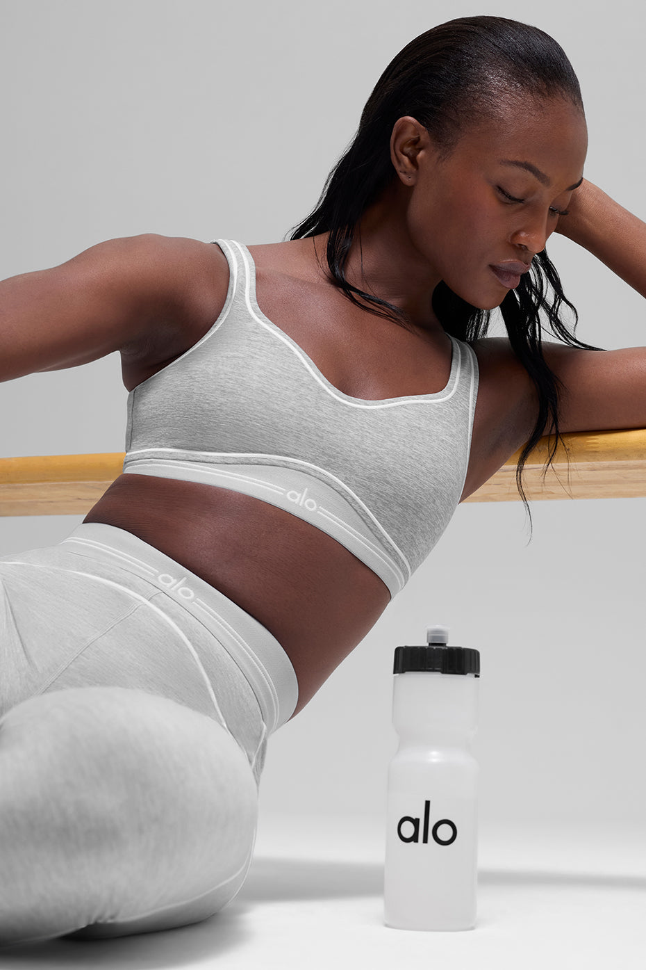 Alosoft Heart Throb Bra - Athletic Heather Grey/White - Image 2
