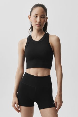 Seamless Modal Ribbed High Neck Delight Bra - Black