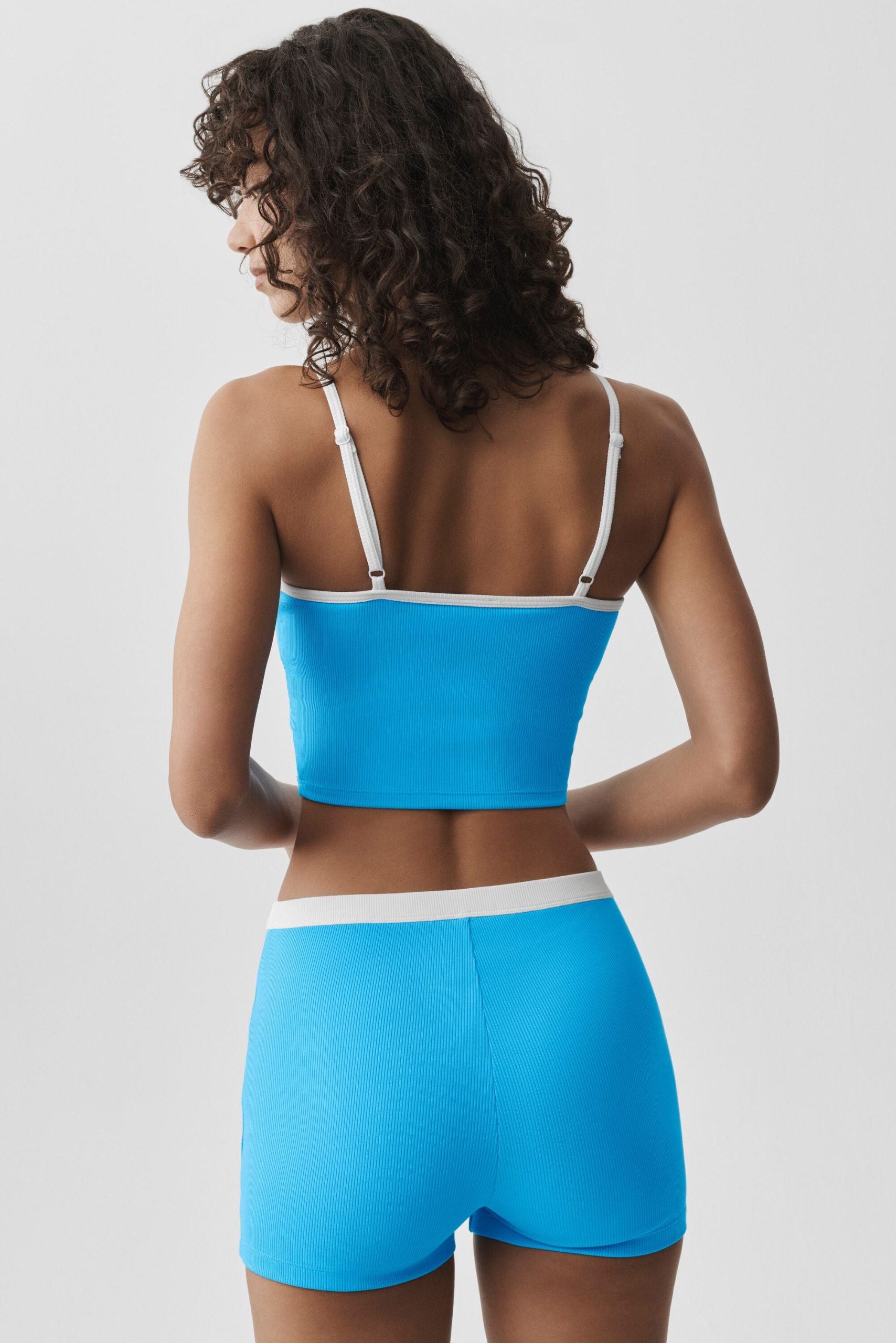 Goddess Ribbed First Pick Bra Tank - Azure Blue/White - Image 2